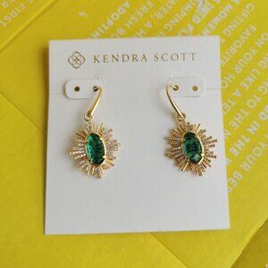 Kendra Scott Grayson Sunburst Green Glass Earrings - Gold